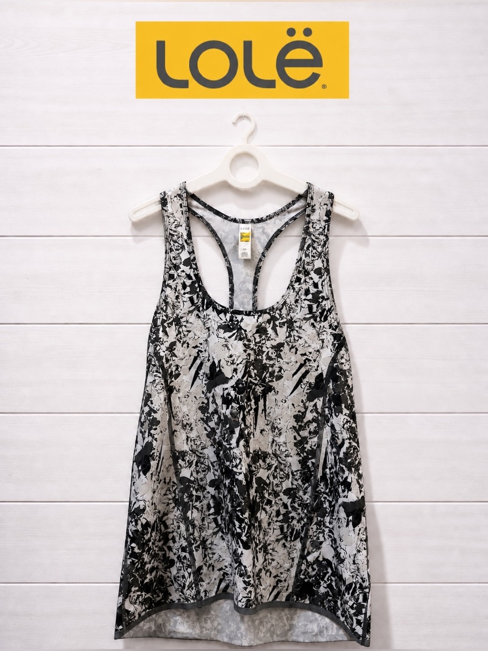 LOLË Black White Abstract Racerback Active Tank Size S
